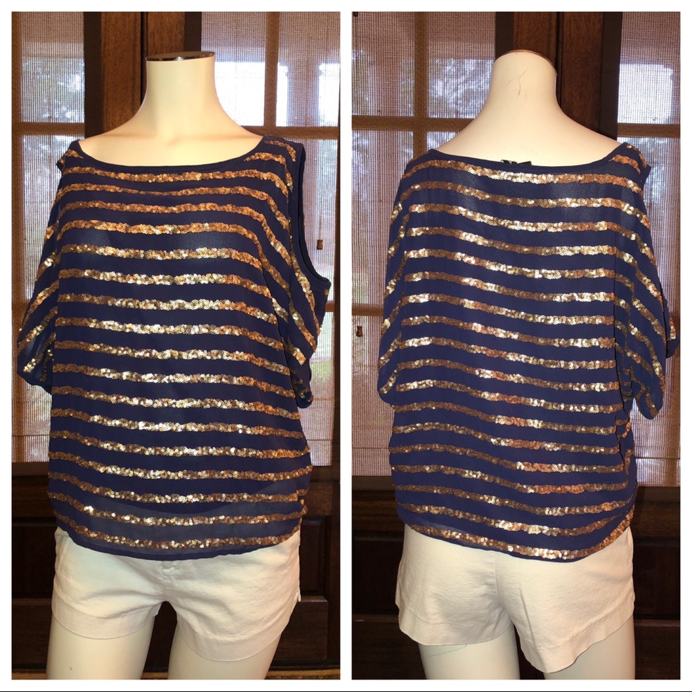 Bebe Sequined Cold Shoulder Top